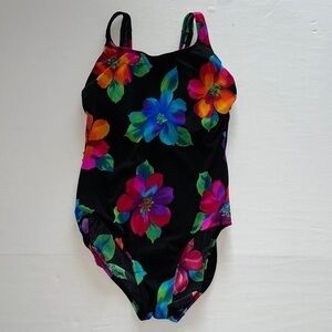 Inches Away Black Vivid Floral Scoop Back One Piece Swimsuit